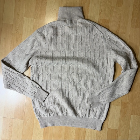 Saks Fifth Avenue Cashmere Beige Cable Knit Turtleneck Sweater Medium - Picture 6 of 8